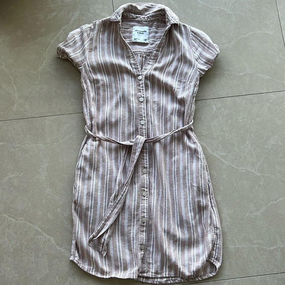 Aritzia Dresses & Skirts - Tan and white stripped button up dress size XXS
